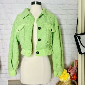Lime Green Cropped Sherpa Jacket